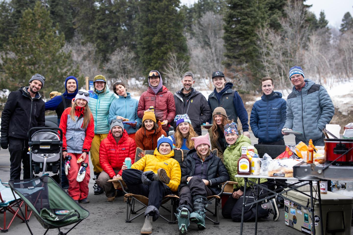 A group photo of the SE Group team in ski gear