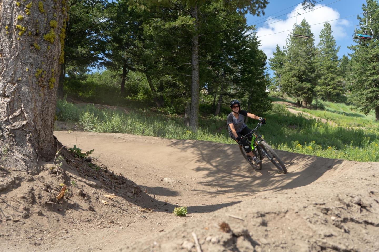 A person mountain biking