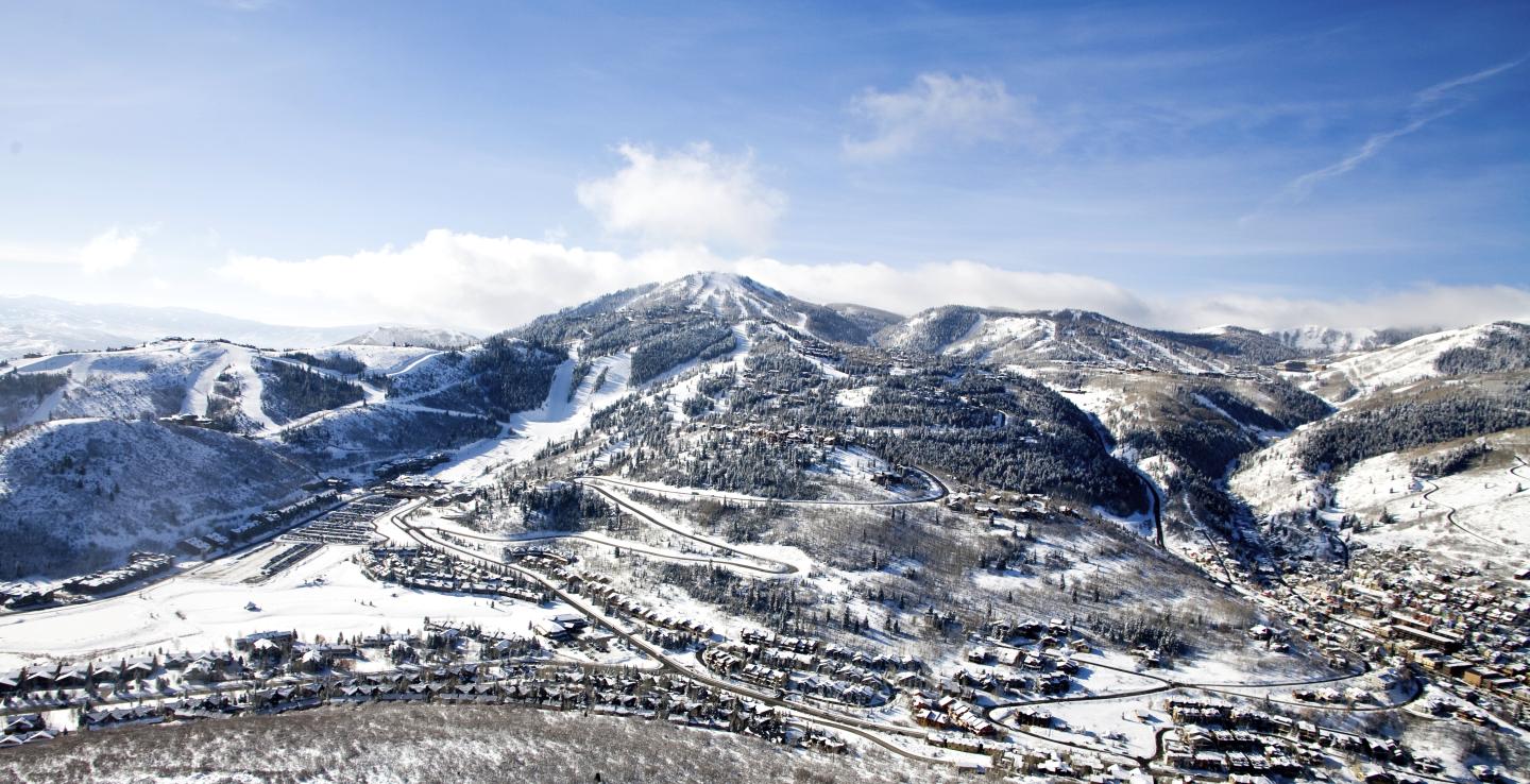A wide view of a ski resort