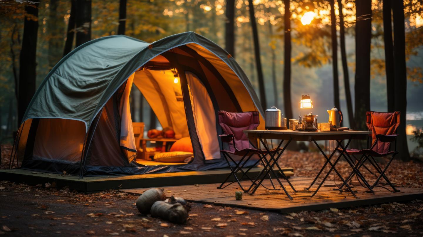A tent at sunset