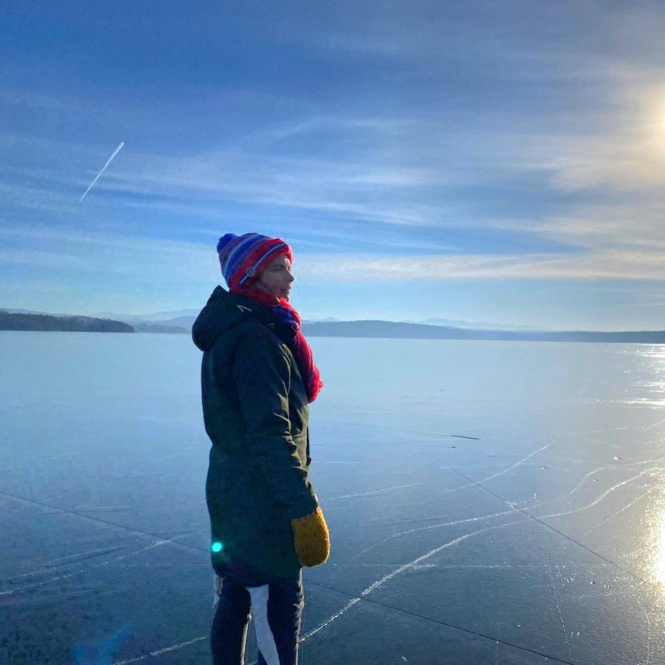 Elena Juodisius on a frozen lake